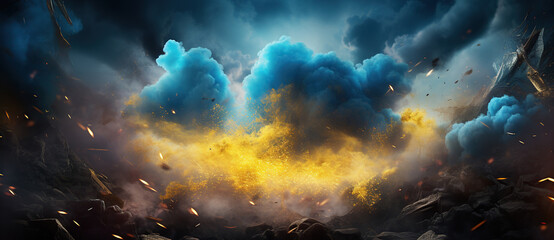 Fototapeta premium Ukraine flag background with festival fireworks, Independence Day, Victory Day
