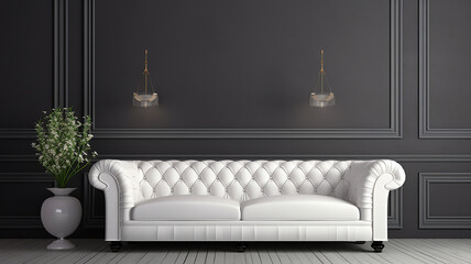 modern white sofa in the interior against a gray wall