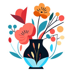 Bouquet of flowers in vase, hand drawn illustration, vector, illustration, isolated
