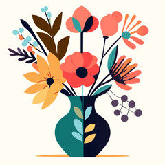 Bouquet of flowers in vase, hand drawn illustration, vector, illustration, isolated