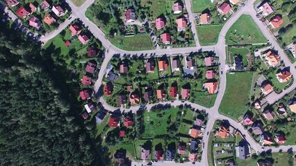 Aerial View Of Residential Neighborhood and Houses in Summer