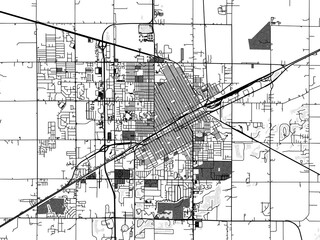 Greyscale vector city map of  Grand Island Nebraska in the United States of America with with water, fields and parks, and roads on a white background.