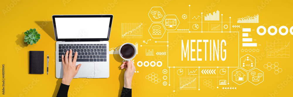 Poster meeting theme with person using a laptop computer