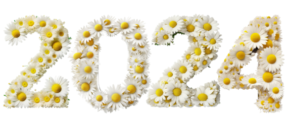 2024, year 2024 flower Happy New Year 2024 celebration on transparent background