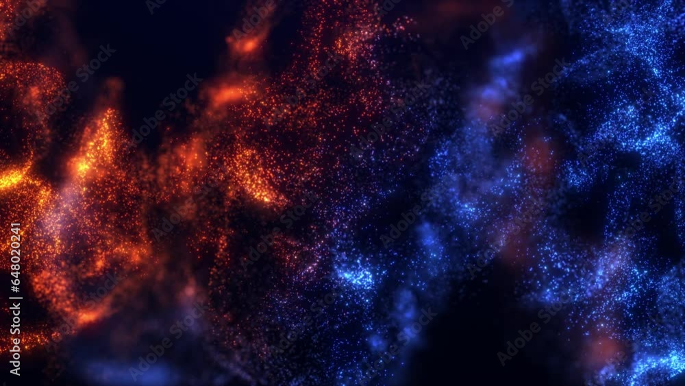 Poster abstract cloud of glowing dust particles and dots, particle flow, beautiful nebula, bokeh effect. gl
