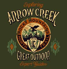 Arrow Creek the great outdoor vintage vector artwork for boy sportswear  shirt sweatshirt grunge effect in separate layer