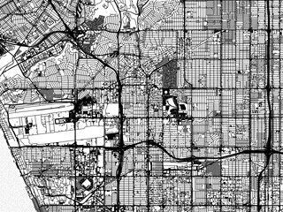 Greyscale vector city map of  Inglewood California in the United States of America with with water, fields and parks, and roads on a white background.