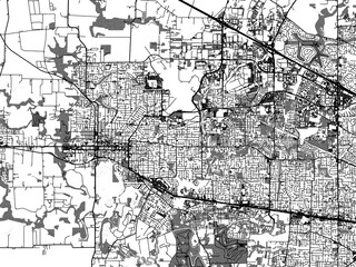 Greyscale vector city map of  Hillsboro Oregon in the United States of America with with water, fields and parks, and roads on a white background.