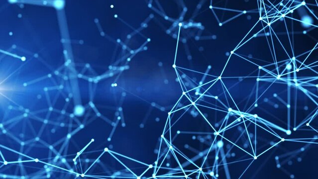Abstract background with motion plexus of dots and lines. Futuristic visualization of a network connection. Technology, social networks, communication,business.  animation 4K, seamless loop.