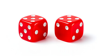 Two Red casino dice on white background