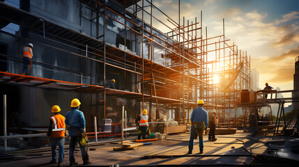 Workers working on an under construction building