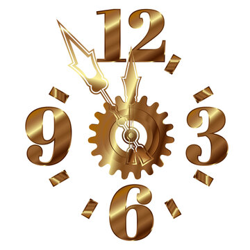 Golden Watch. Gold Gears With Golden Numbers. Golden Watch