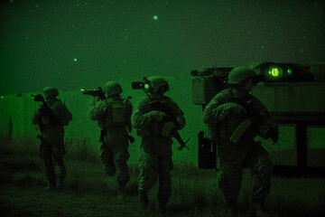 Night Vision Battlefield Soldiers in War (Virtual Stateless Reference Image)