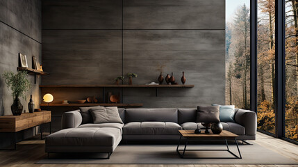 Minimalist Loft Living Room with Corner Sofa
