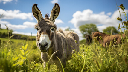 donkey that is standing in the grass Generative AI