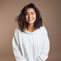 Obraz premium Illustration of a fashion portrait with plain hoodie mockup, AI Generated