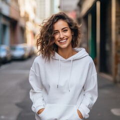 Illustration of a fashion portrait with plain hoodie mockup, AI Generated