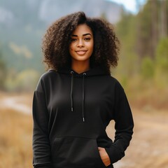 Illustration of a fashion portrait with plain hoodie mockup, AI Generated