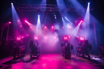 lights on stage in various sizes, in the style of light navy and magenta,  - obrazy, fototapety, plakaty