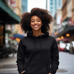 Illustration of a fashion portrait with plain hoodie mockup, AI Generated