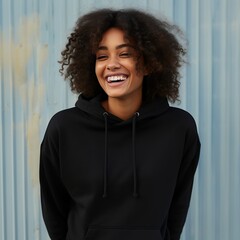 Illustration of a fashion portrait with plain hoodie mockup, AI Generated