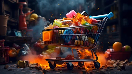Fotobehang shopping cart full of candy and candy bars Generative AI © Bipul