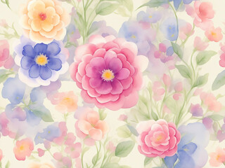 Watercolor flowers seamless pattern background, flowers made from watercolor paint splashes on white.