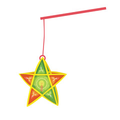 Traditional vietnamese star lantern vector illustration - đèn ông sao. Mid autumn festival concept.. Handmade paper craft. Star lights. 
