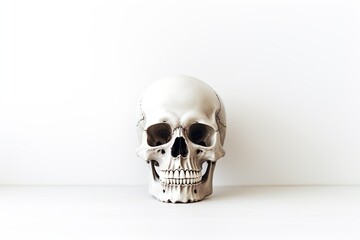 creepy skull on white background with copy space minimalist halloween concept