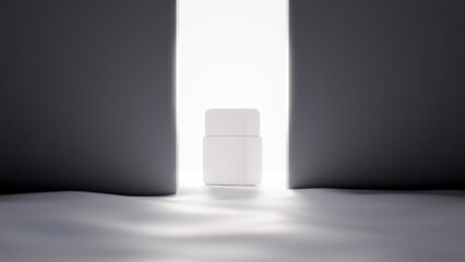 Bottle mockup on the water and narrow gap wall with bright light scene premium photo 3d render