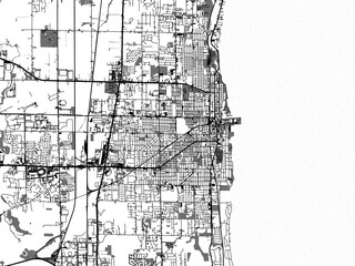 Greyscale vector city map of  Kenosha Wisconsin in the United States of America with with water, fields and parks, and roads on a white background.