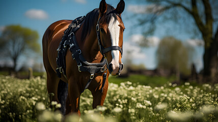 horse standing in a field of flowers Generative AI