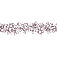 Seamless border with lingonberry twigs and berries . Vector illustration. Perfect for design templates, wallpaper, wrapping, fabric and textile.