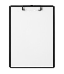 Mockup of black clipboard with blank paper isolated in transparent PNG, isolated design element