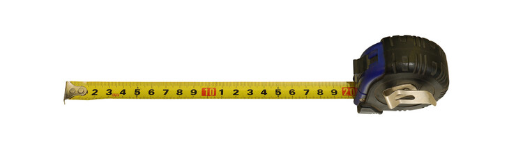 Yellow measuring tape on transparent background