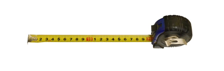 Yellow measuring tape on transparent background