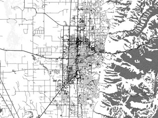 Obraz premium Greyscale vector city map of Logan Utah in the United States of America with with water, fields and parks, and roads on a white background.