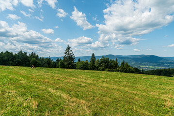 View from Loucka hill in Slezske Beskydy mountains in Czech republic