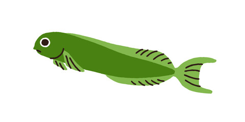 Cute little fish, tropical underwater animal swimming. Exotic sea marine water fauna. Aquarium ornamental miniature small species. Flat vector illustration isolated on white background