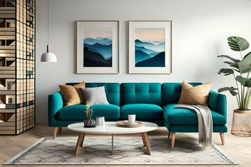New modern living room with sofa - obrazy, fototapety, plakaty