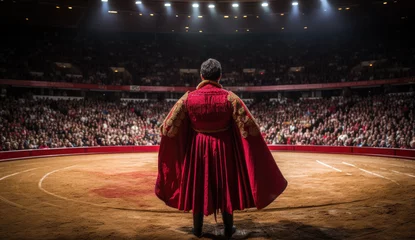 Poster Bullfight in Spain. Spanish bullfighter in the bullfighting arena. Spanish bullfighting bull and matador © Sattawat
