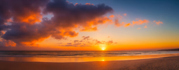 Naklejka na ściany i meble Serenity at Sea, Inspiring Sunset Beachscape, AI Generated