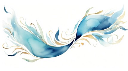 blue gold watercolour wave isolated on white background.