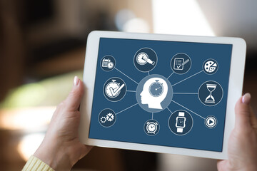 Time management concept on a tablet