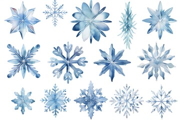 Watercolor icy Christmas snowflakes clip art Generative AI
