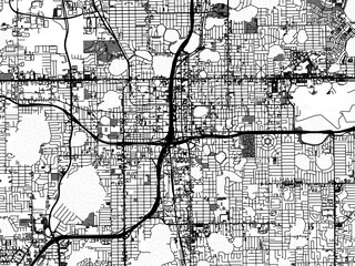 Greyscale vector city map of  Orlando Florida in the United States of America with with water, fields and parks, and roads on a white background.