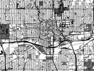 Greyscale vector city map of  Oklahoma City Center Oklahoma in the United States of America with with water, fields and parks, and roads on a white background.