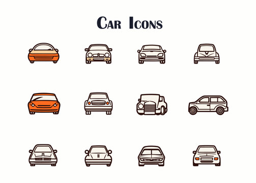 set of car icons vector