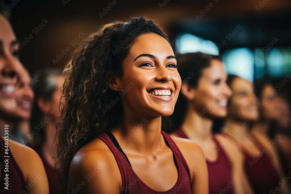 Aufkleber diverse group participating in aerobics class background with empty space for text