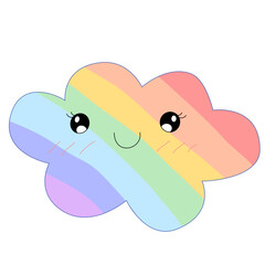 Rainbow cloud. Cute cartoon kawaii character. Vector illustration.